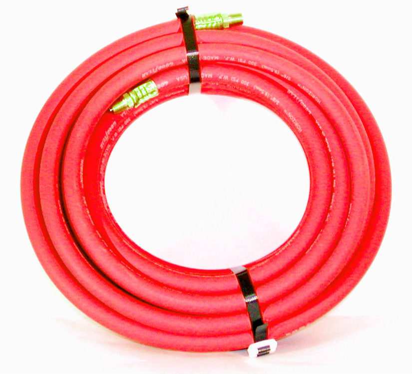 Continental 3/8″ x 100′ x 1/4″ Fittings 300 PSI W.P. – Heavy Duty Red Rubber Air Hose