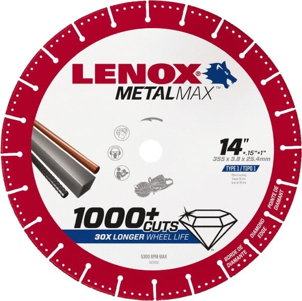 LENOX Metalmax Cut Off Wheel, Diamond Edge, 14-Inch X 1-Inch - for Gas Powered Saws