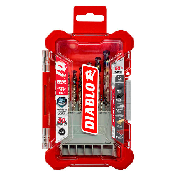 Metal Demon™ Drill Bits Set with Thermal Shield for Mild, Hardened and Stainless Steels (15-pc)
