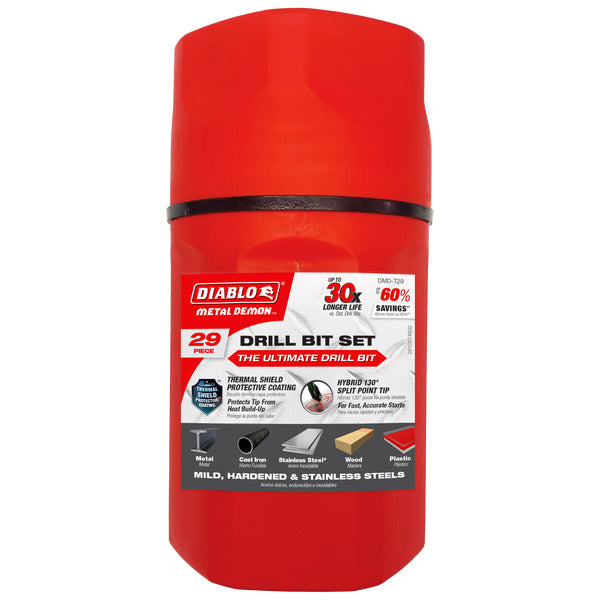 Metal Demon™ Drill Bits Set with Thermal Shield for Mild, Hardened and Stainless Steels (29-pc)