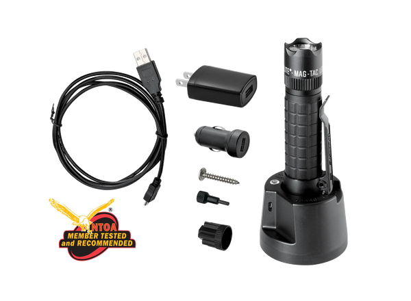 Maglite MAG-TAC LED Rechargeable Flashlight System Crowned Bezel - Black